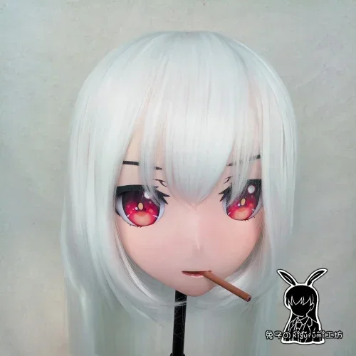 (Rabbit 66) Full Head Girl BJD Mask Imperishable Night Cartoon Anime Silicone Fujiwara no Mokou Kigurumi Cosplay Mask