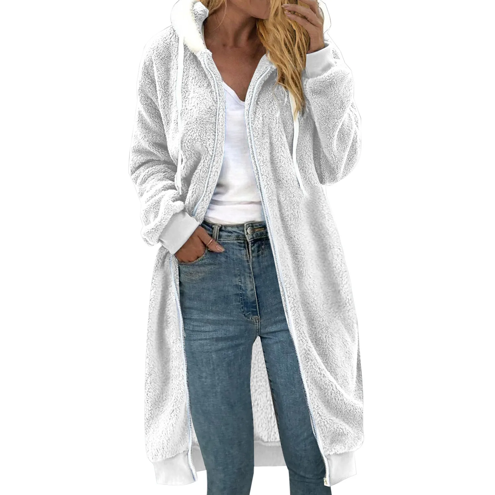 Felpa con cappuccio in peluche a blocchi di colore Casual taglie forti da donna felpa con cappuccio con cerniera camicetta allentata cappotto caldo