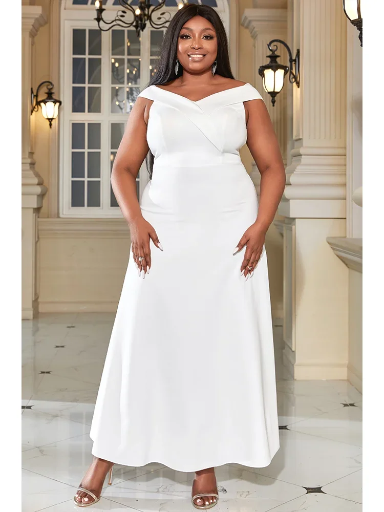 Summer White Plus Size Long Dress For Women V Neck Short Sleeve Off The Shoulder Maxi Vestidos Elegant Evening Party Dress