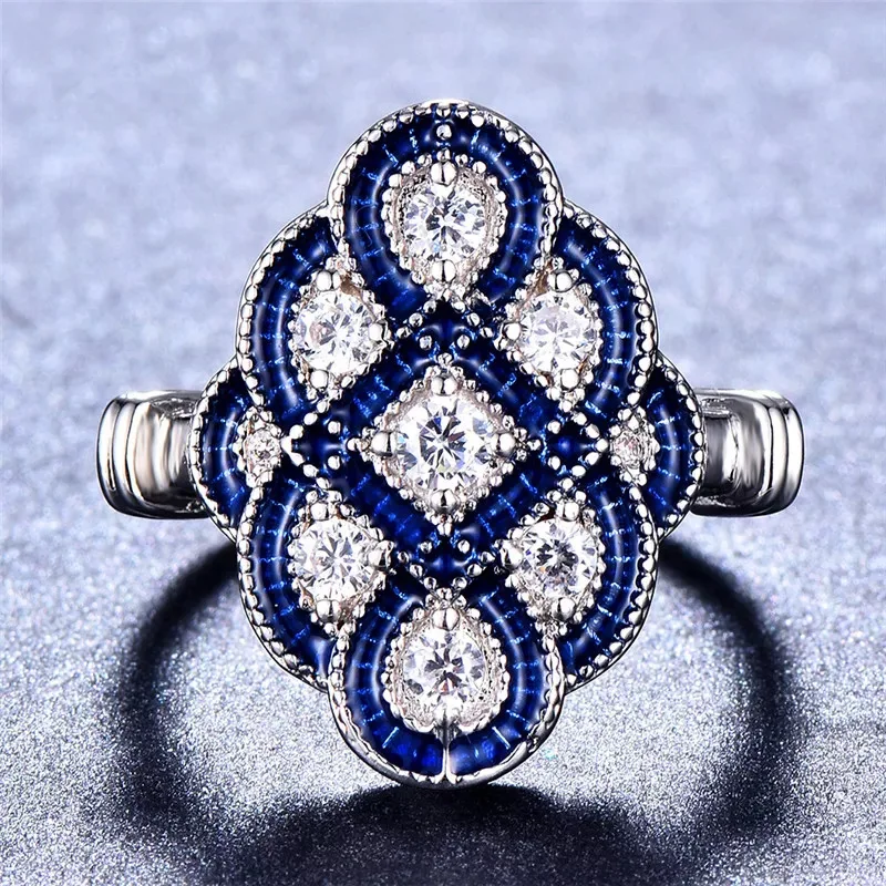 Popular European and American Blue Winding Ladies Ring Creative Chinese Knot Geometric Banquet Casual Lucky Wedding Ring