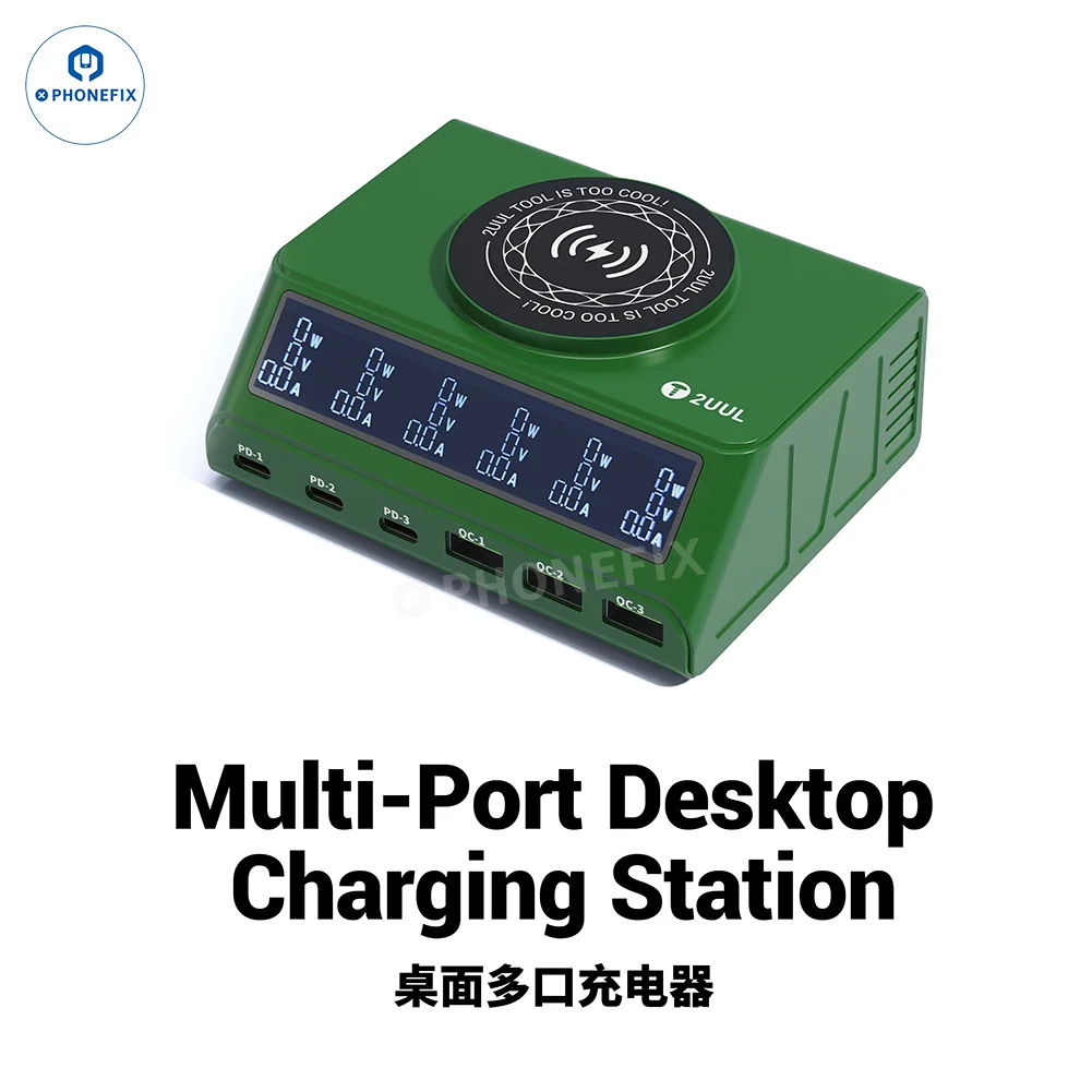 Multi-Port Desktop Fast Charger LED Display Type-C PD USB-A QC Wireless Charging for iPhone 17 16 /AirPods/Android Phones/ iPad