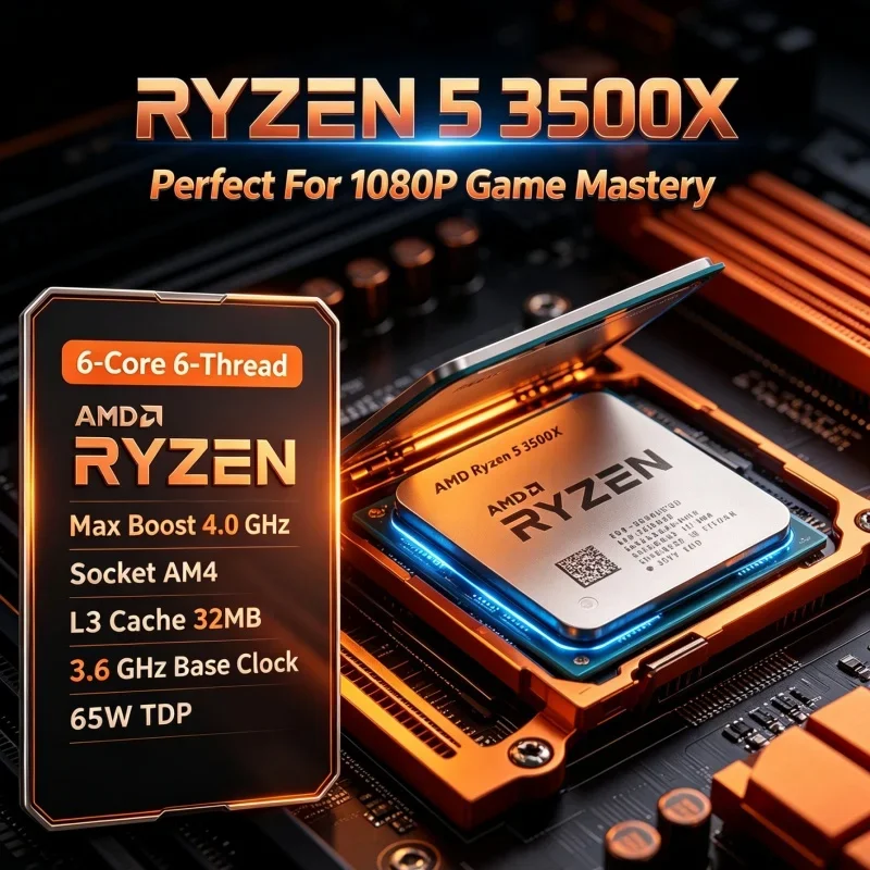 AMD Ryzen 5 3500X R5 3500X 3.6GHz 6-Core 6-Thread CPU 7NM 32MB L3 AM4 65W DDR4 Gaming Desktop Processor Without Fan