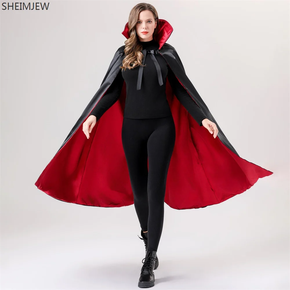 Adulte rouge et noir col montant cape de mort Halloween Vampire Cosplay tenues de maquillage cape de Pirate carnaval fête scène habiller
