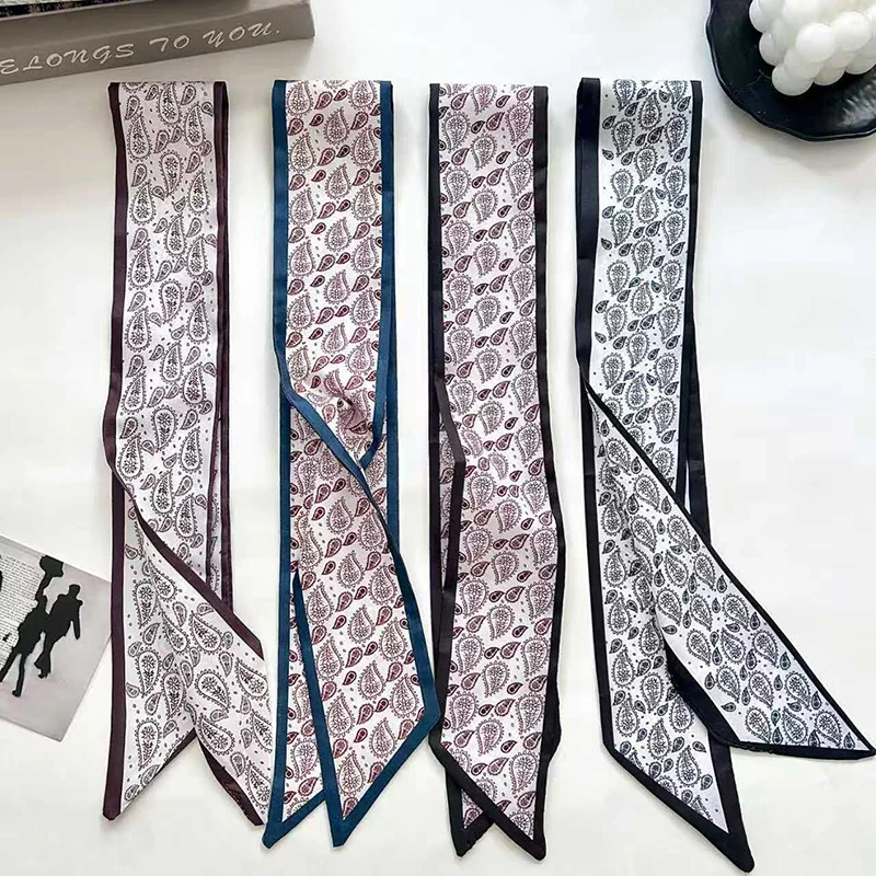 

2026 New Woman Skinny Silk Scarf Long Hair Strip Silk Ribbon Small Scarves Summer Lady Paisley Bag Tie Handle Ribbon Kerchief