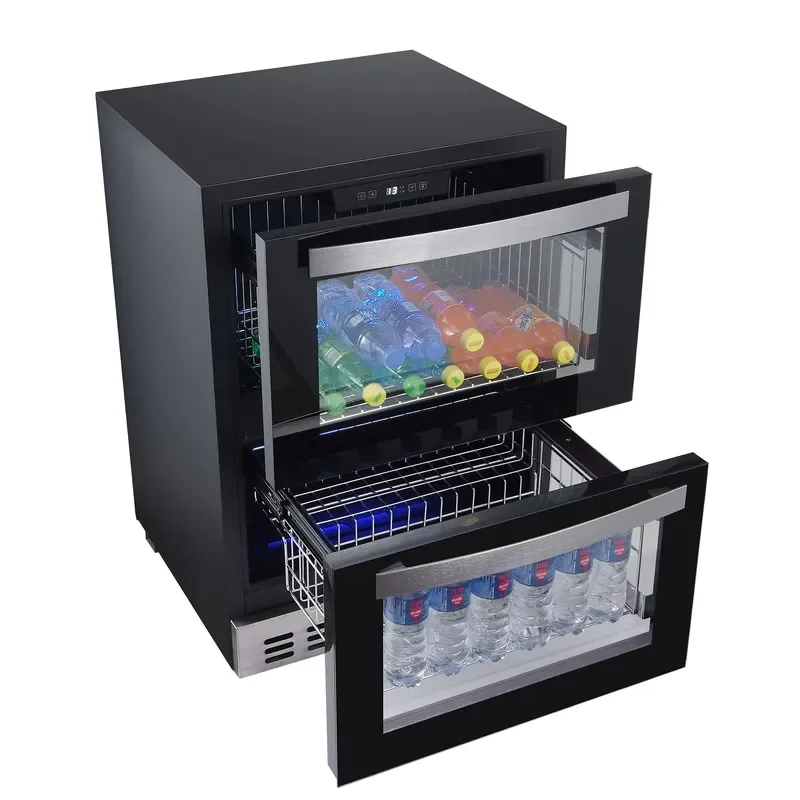 145L Stainless Steel Glass Door Refrigerator Electric Freestanding Fridge for Home Hotel Commercial Kitchen Indoor Outdoor