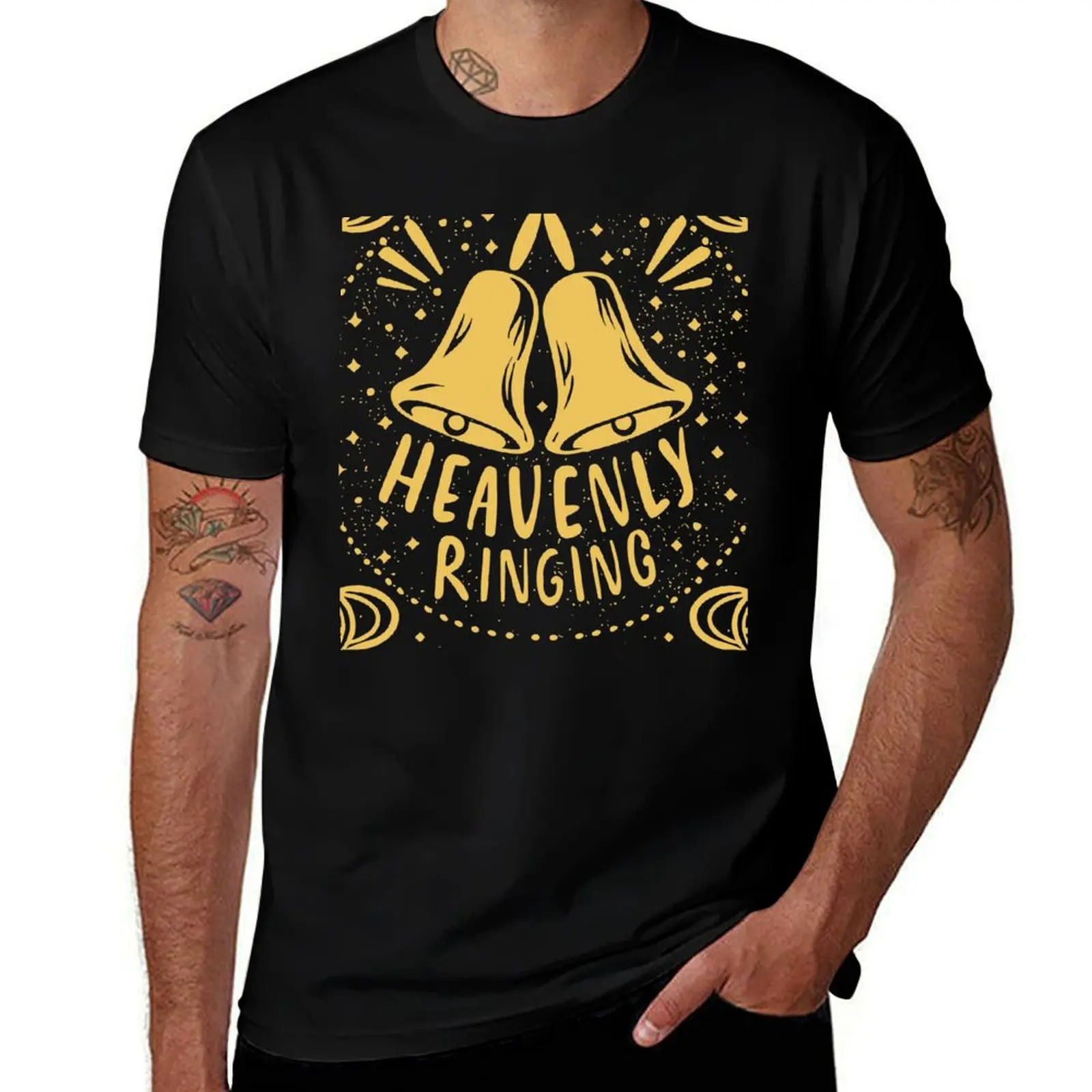 Heavenly Ringing For Handbell Ringers Choir Blue Background T-Shirt shirts graphic summer shirt mens tall t shirts