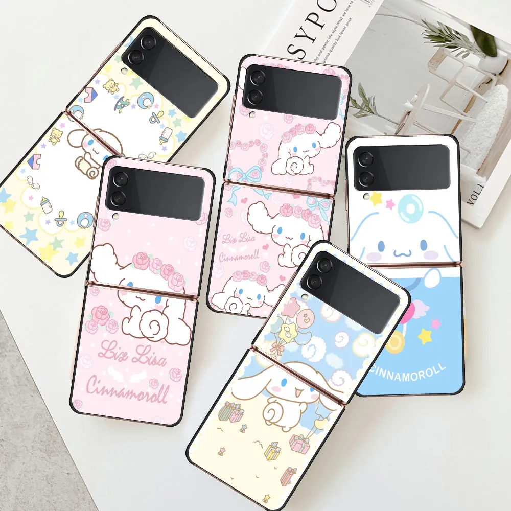 Sanrios Anime Cinnamoroll Phone Case for Samsung Galaxy ZFlip3 ZFlip Z Flip 4 Z Flip 3 5G Flip4 Cover Hard PC Back Shockproof