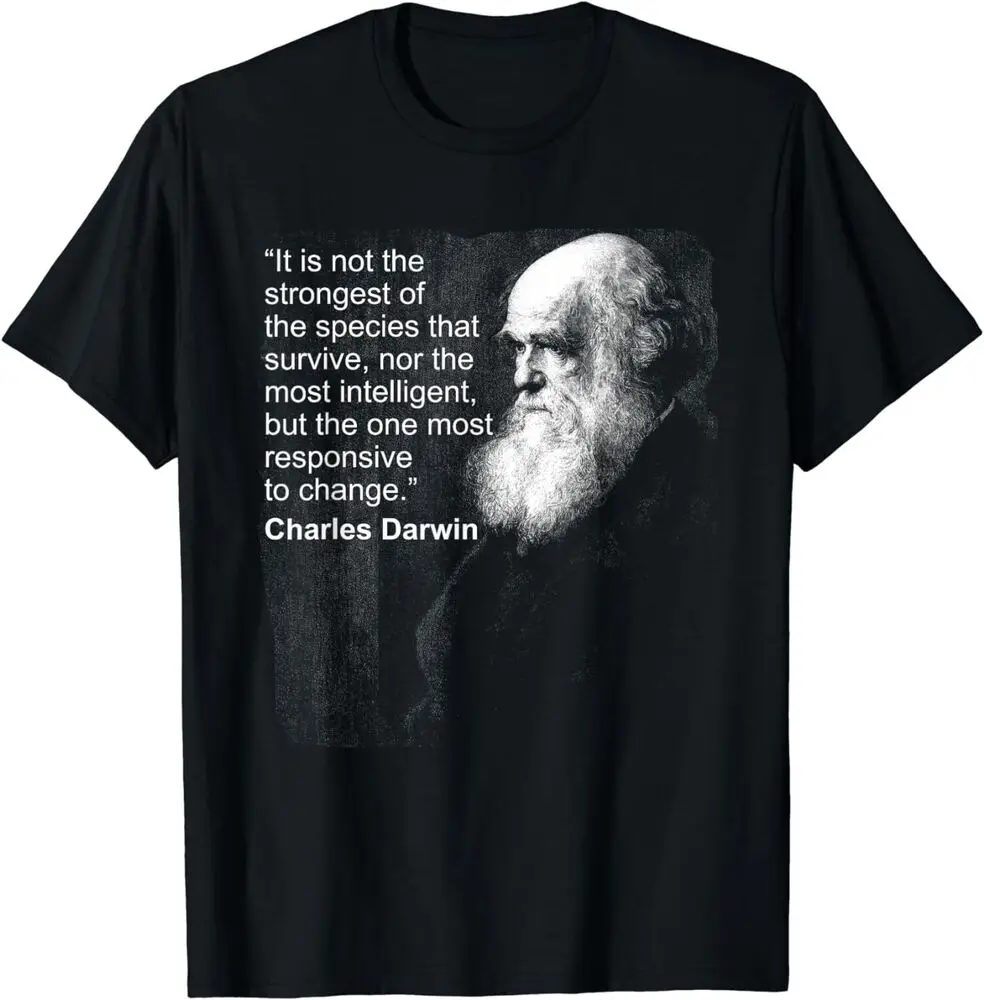 Charles Darwin Portrait Quote Evolution Atheist Gift T-Shirt For Man Woman Short Summer Tees Casual Cotton Luxury Brand