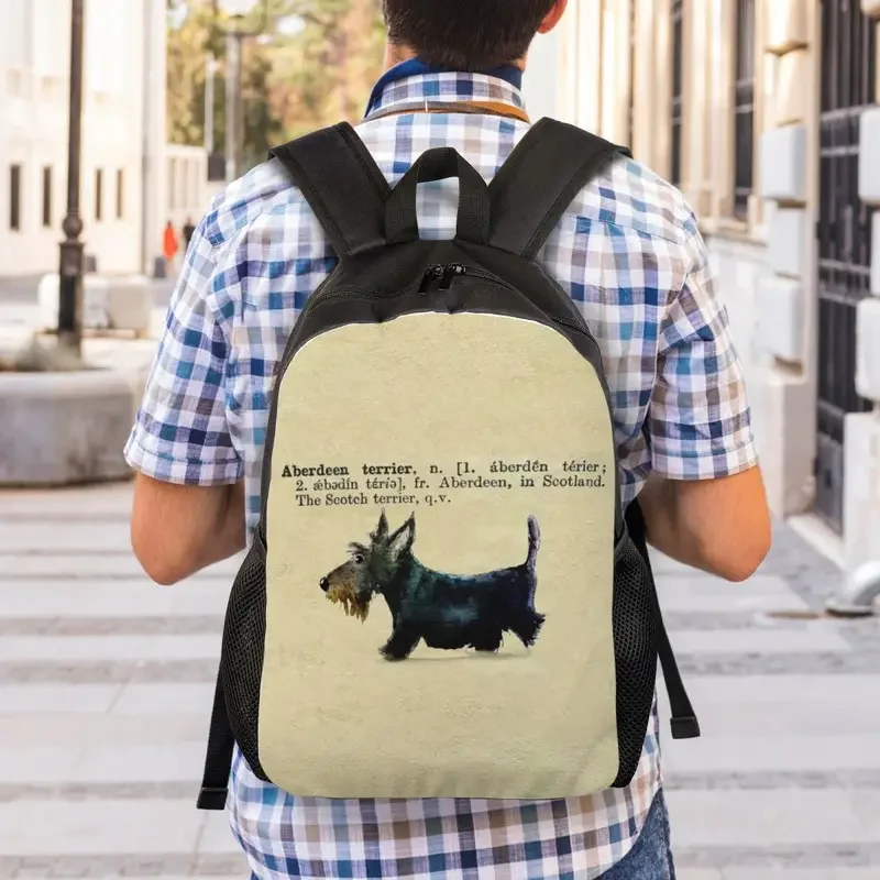 Mochila Terrier Escocesa para Homens e Mulheres, Mochila Escolar Laptop, Mochila Estudantil Universitária, Scottie Dog, dicionário Arte, Mochila de Viagem