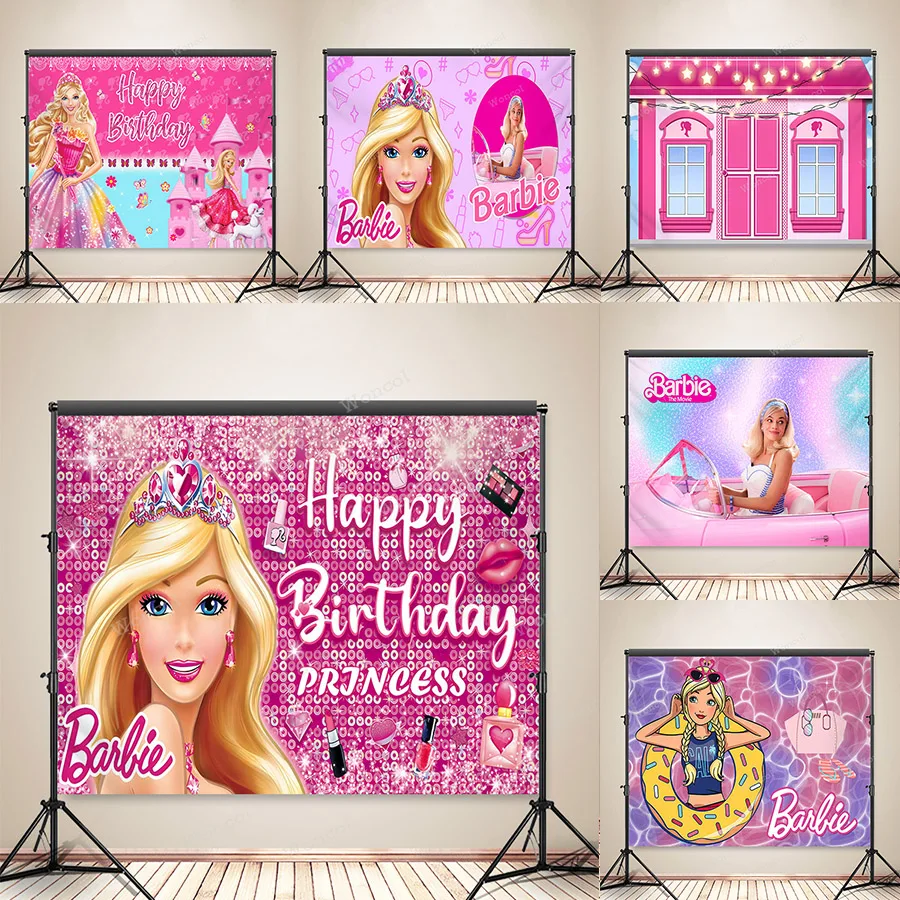 Barbie Backdrop Barbie Birthday Backdrop Custom Barbie Birthday Banner Canvas Poster Girls Birthday Party Decor Photocall Props