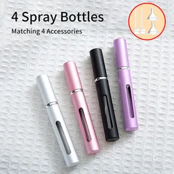 4pcs 4 Accessories Refillable Glass Perfume Bottles with 4 Spray Bottles, 2 Funnels, 2 Dispensers, Aluminum