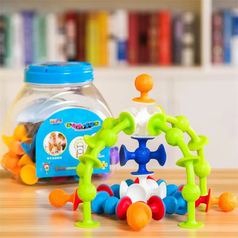 Kids Soft Silicone Building Blocks Toys Assembled Sucker Suction Cup Construction Toy Montessori Sensory Toys For Children Gifts