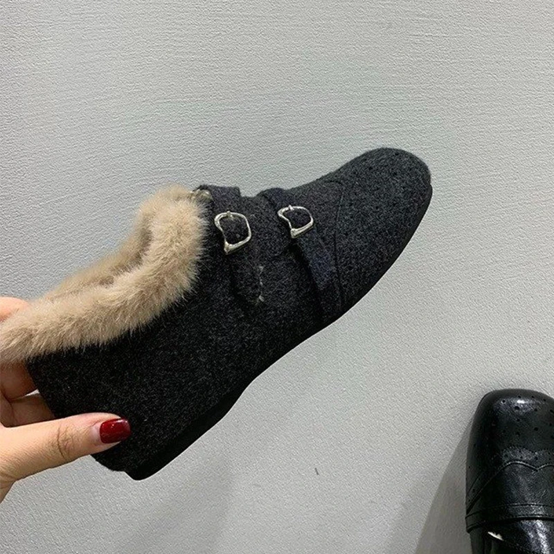 النساء الفراء أحذية خفيفة بدون كعب جديد الشقق حذاء رياضة عادية الدافئة أفخم أحذية امرأة 2025 الشتاء الاتجاه الرياضة أحذية مشي مشبك Zapatos #2
