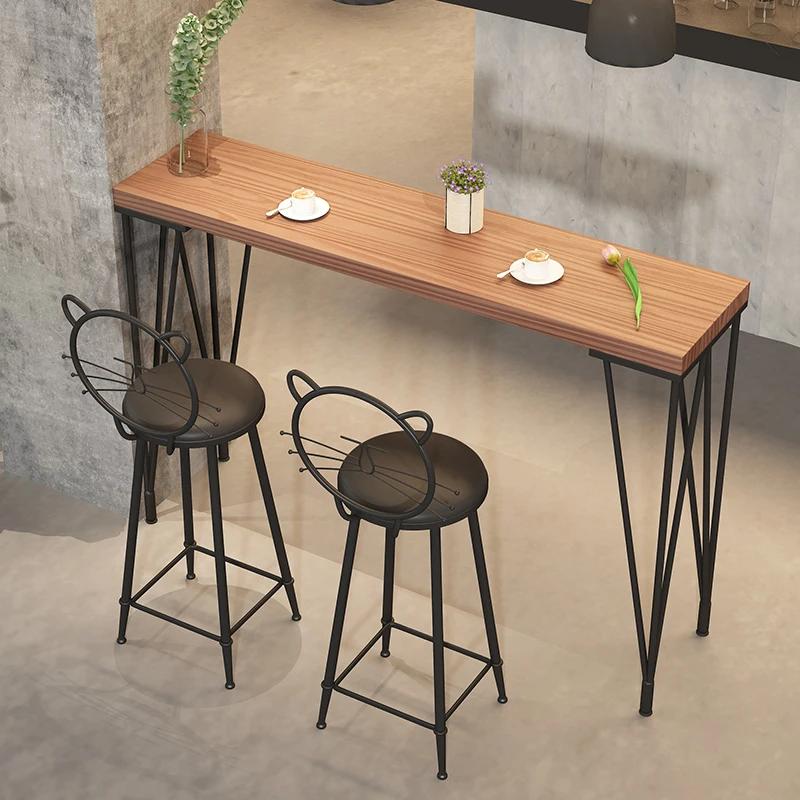 Solid wood bar table, family balcony, narrow table against the wall, simple long high leg table, commercial milk tea shop, bar