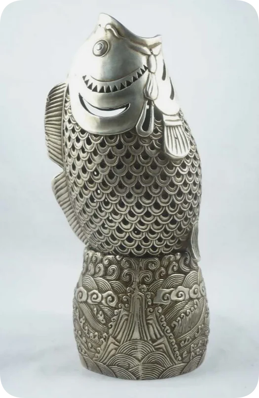 หายาก Oriental ทิเบตเงินเหมือนจริงรูปปลาธูป Burners Censer h:20 ซม