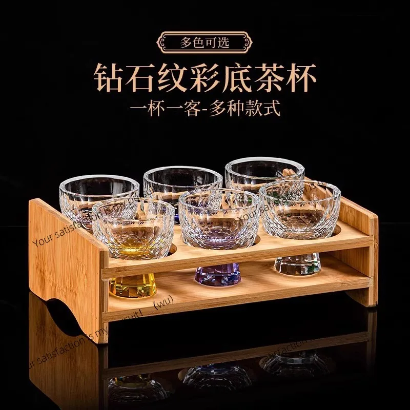 Light luxury diamond faceted tea cup, crystal glass anti-scalding tea set