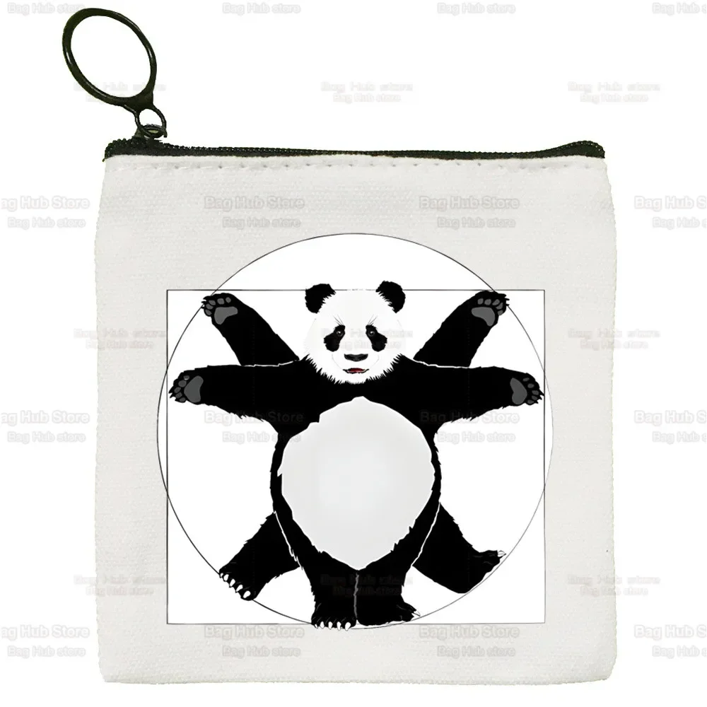 Panda Coin Purse para Feminino, Mini Clutch Bag, Bonito Canvas Key Case, Eu não sou preguiçoso Eu só gosto de ir Mais