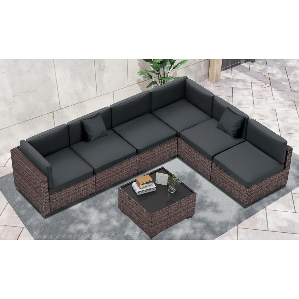 

Patio Furniture Set,7 Pieces Modular Outdoor Sectional Sofa, PE Rattan Patio Conversation Set, All Weather Wicker Patio Furnitu