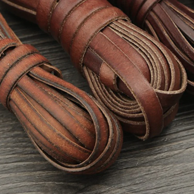 2m Vintage Cowhide Leather Cord Strip Round/Flat Rope String DIY Bracelet Necklace Braided Craft Jewelry Making Accessories
