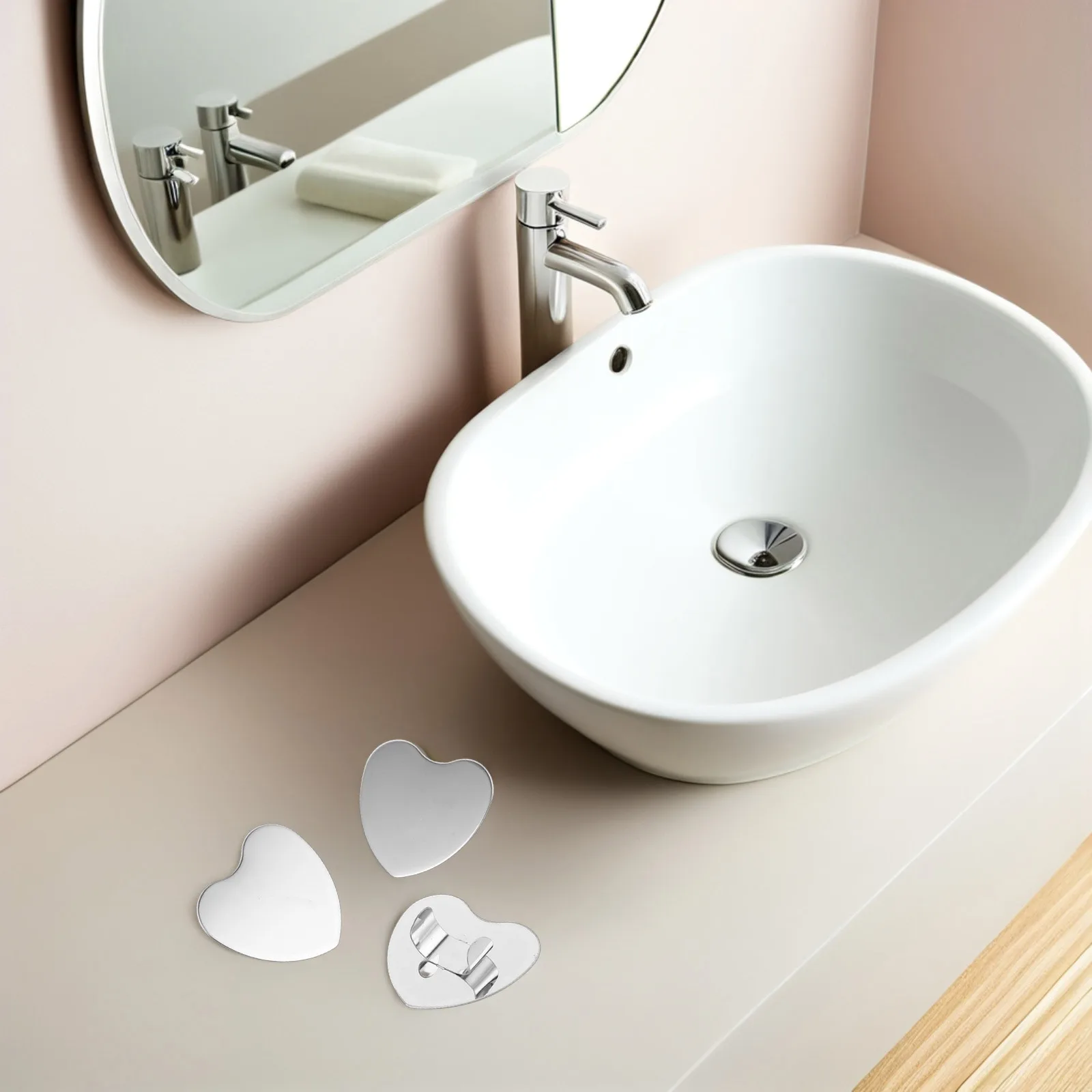 Mini miroir de maquillage en forme de cœur en acier inoxydable, 3 pièces, pour fond de teint, fard à paupières, Palette de mélange, Portable, maquillage essentiel de voyage