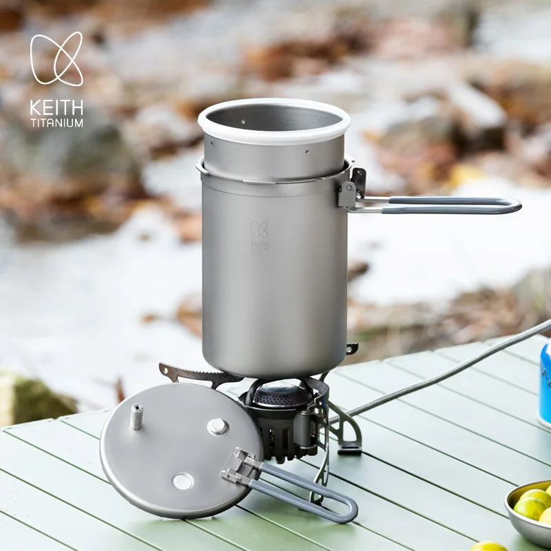 Olla a Presión de Titanio KEITH 1.8L para Alta Montaña, Olla Camping Portátil y Arrocera, Ligera para Senderismo, Camping, Ti6302