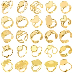 6pcs/lot Gold Plated Stainless Steel Base Rings Settings DIY Blank Knuckle Rings for Women Jewelry Charms Never Fade Wholesale