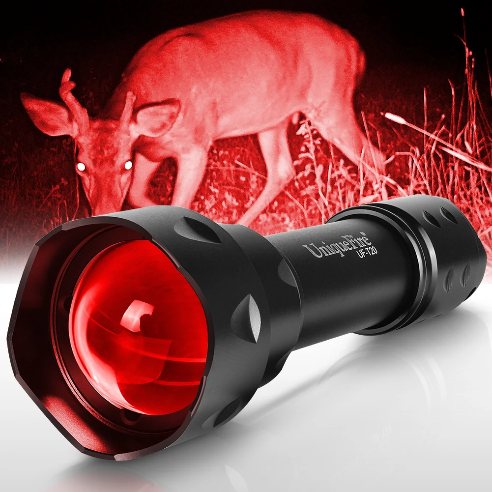 UniqueFire T20 LED Hunting Flashlight XRE Red Light Torch 3 Modes Zoomable Flashlight With Night Vision Outdoor Waterproof Torch