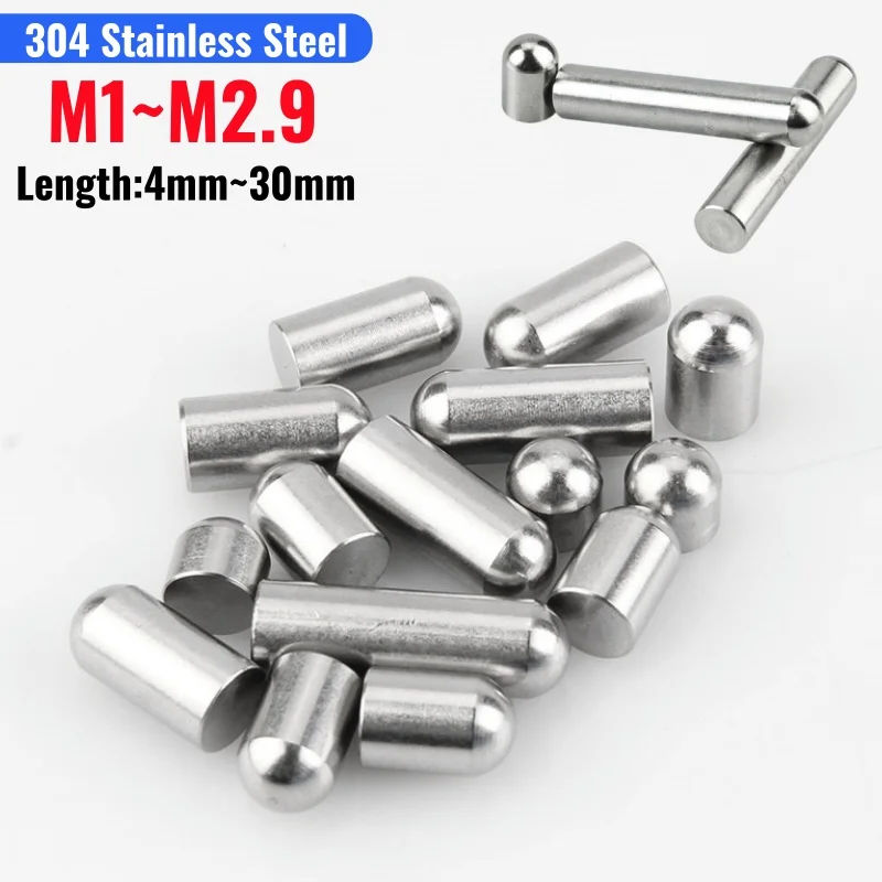 M1~M2.9 Solid Round Head Cylindrical Pin 304 Stainless Steel Locating Dowel Fixed Shaft Rod Length 4mm~30mm