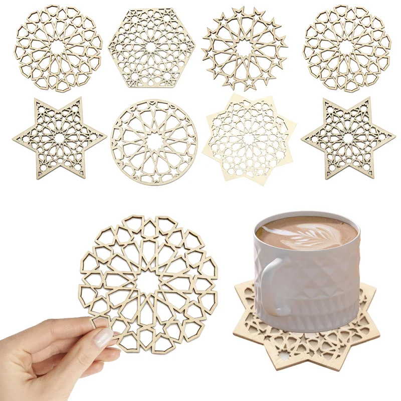 

6pcs Stars Pattern Cup Mats Heat-Resistance Non-Slip Coaster Boxwood Insulation Table Mats For Tea Milk Mug Drink Cup Coasters