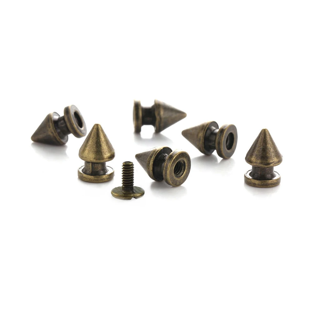 100sets 8*12mm Bronze Cone Spots Metal Studs Leathercraft Rivets Bullet Spikes Punk Spike Rivets for Leather