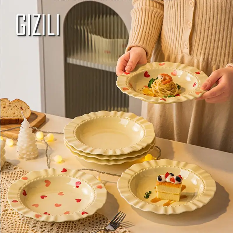 Ceramic Deep Dinner Plates Irregular Household Plate Tableware Deep Soup Plate Beautiful Salad Bowl Dessert Western Food Plate