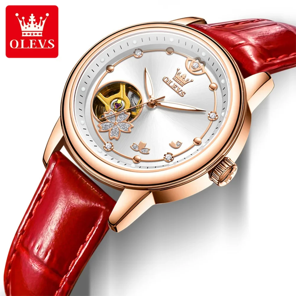 OLEVS 6732 Original Women's Watches Hollow Automatic Mechanical Wrist Watches for Woman Elegant Diamond Scale Ladies Dress Watch