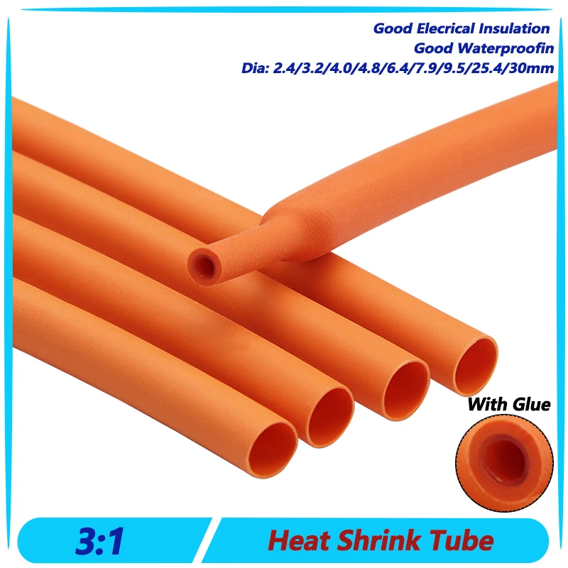 

Orange Heat Shrink Tube Glue for Wires Heat Shrinkable Electrical Cables Case 1~20M 3:1 2.4/3.2/4.0/4.8/6.4/7.9/9.5/25.4/30mm