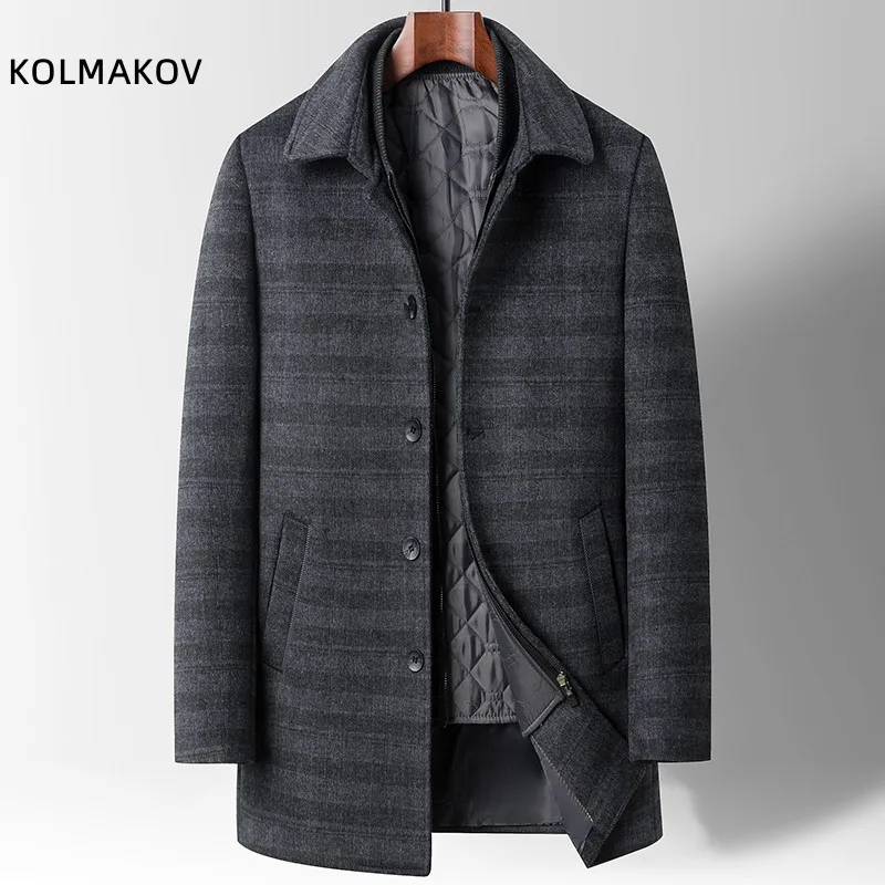 2023 winter high quality liner detachable wool trench coat men,men\'s Slim Fit wool jackets,mens woolen thicken warm coat