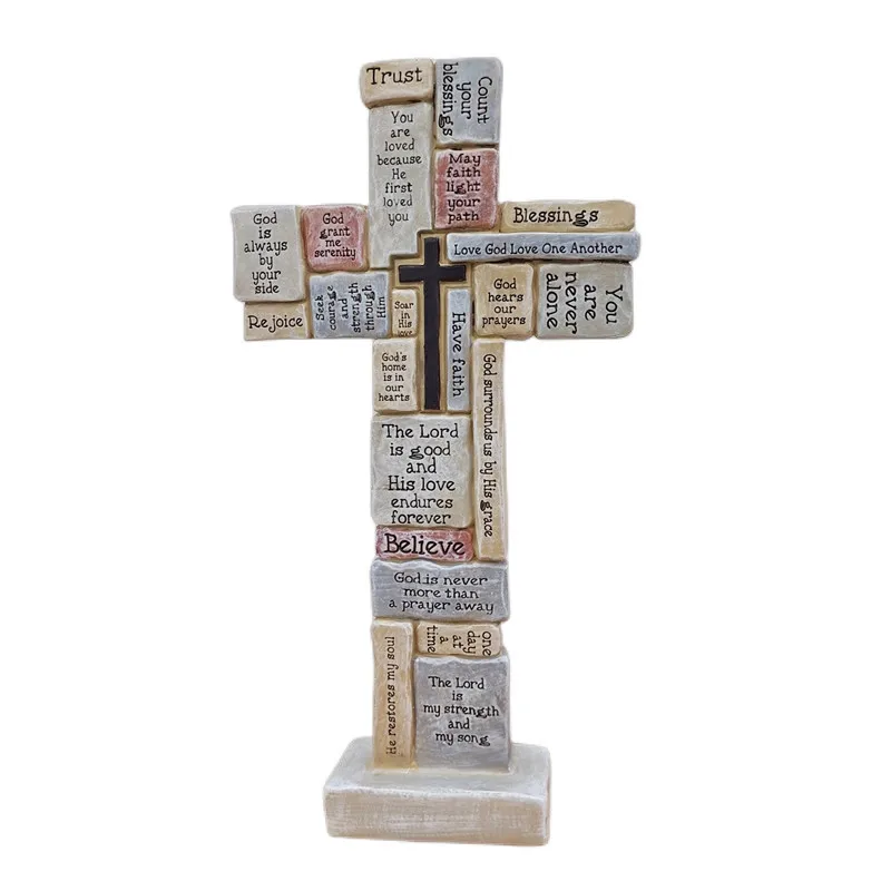 

‌Gothic Cross Grave Decor - Halloween Cemetery Scene, Resin Prayer Cross for Home & Garden, Dark Aesthetic Decor
