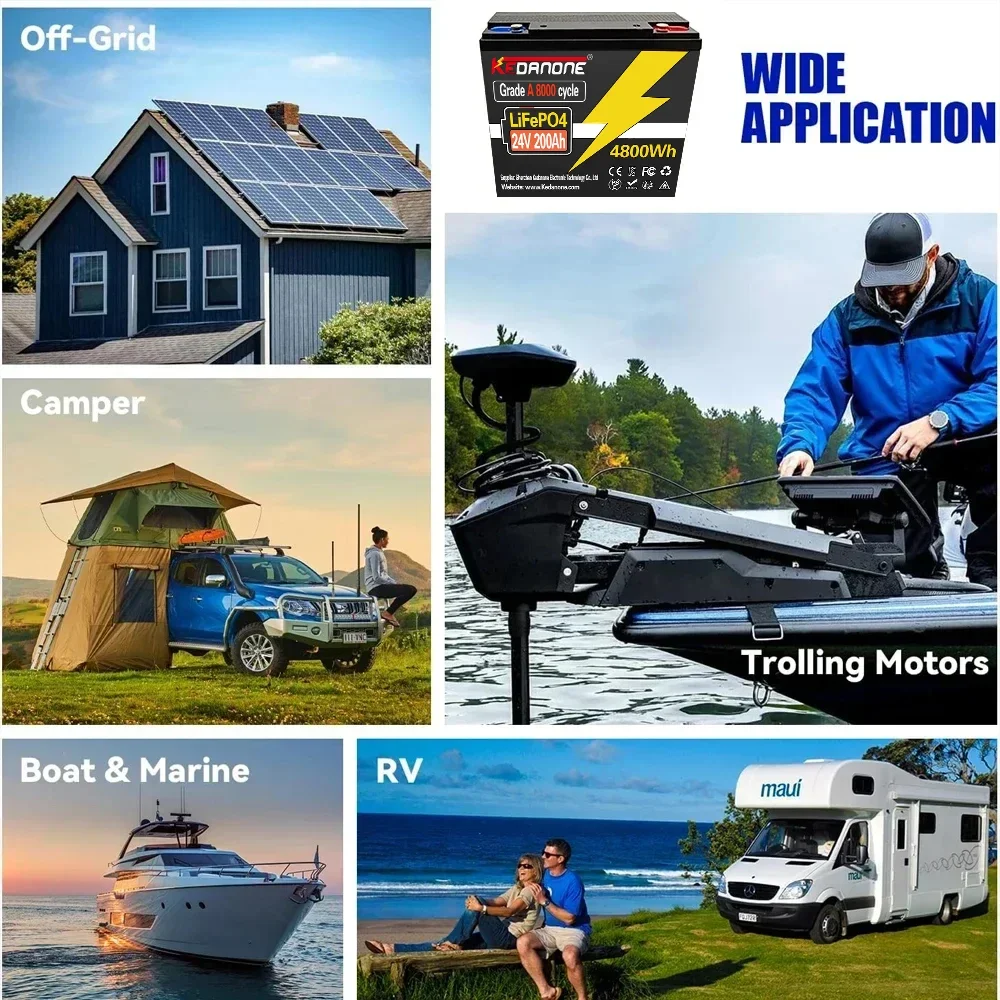 

24V 200AH LiFePO4 32700 Battery Built-in 120A BMS RV Rechargeable Lithium Iron Phosphate, Solar Marine Overland Off-Grid Battery