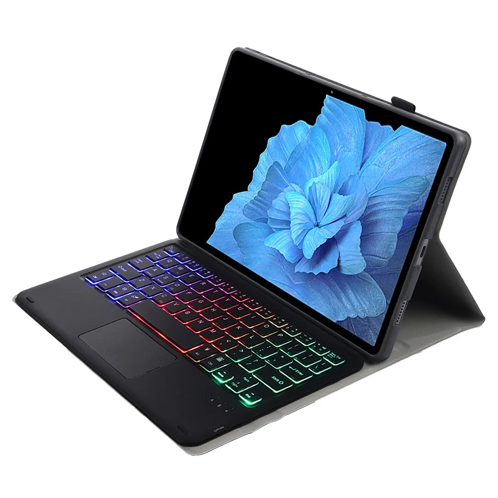 Vivo Pad용 AV11-AS 백라이트 터치패드 + 가죽 태블릿 케이스가 포함된 Bluetooth 호환 키보드 - 블랙