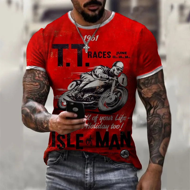 Retro Men\'s T Shirt 3d Vintage Motorcycle Oversized Tshirt For Men Clothing Biker Racing T-shirts Motor Tees Tops Summer Apparel