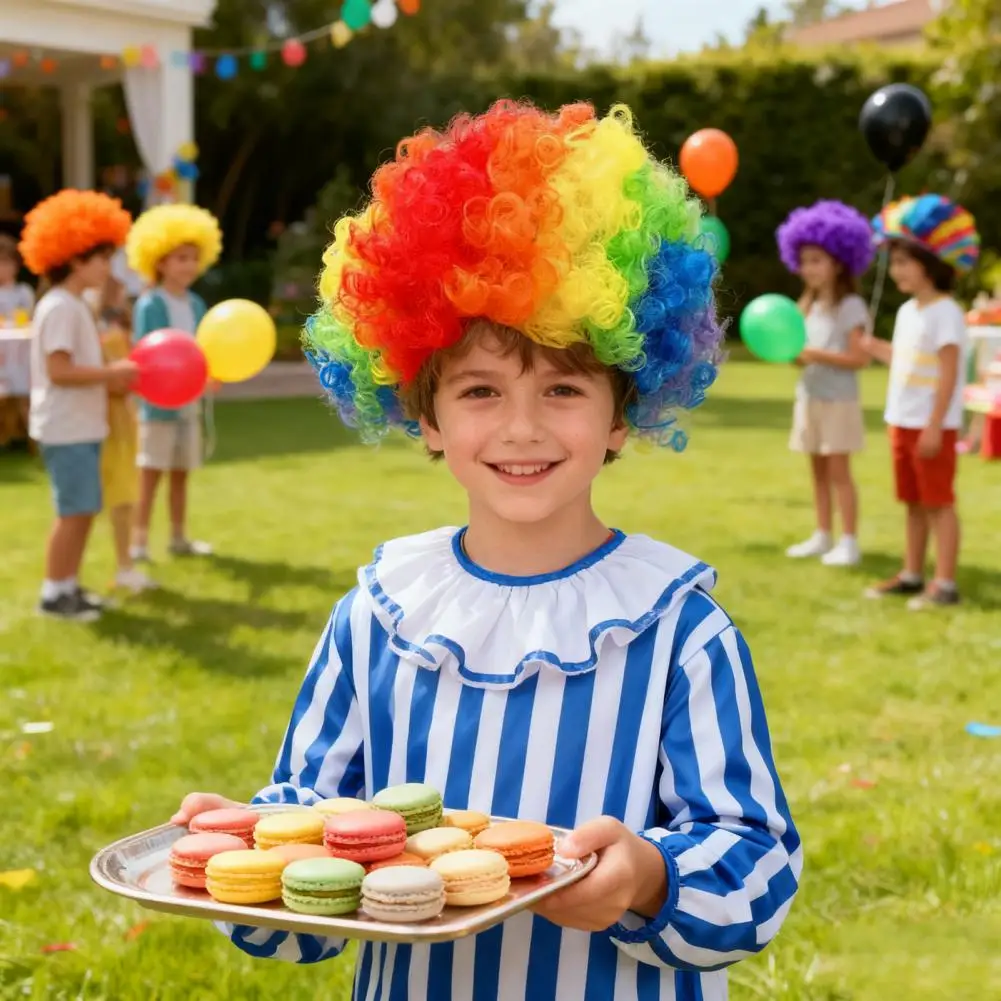 

Детский парик для косплея, универсальный парик для косплея, красочный парик для косплея клоуна для детей, афро-кудрявый костюм на Хэллоуин, синтетический для мальчиков и девочек