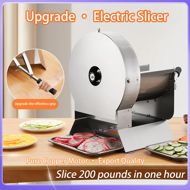 Электрическая и ручная нарезка двойного назначения с увеличенной практичной ручкой для овощей и фруктов, стержень под давлением из нержавеющей стали, нарезка для еды
