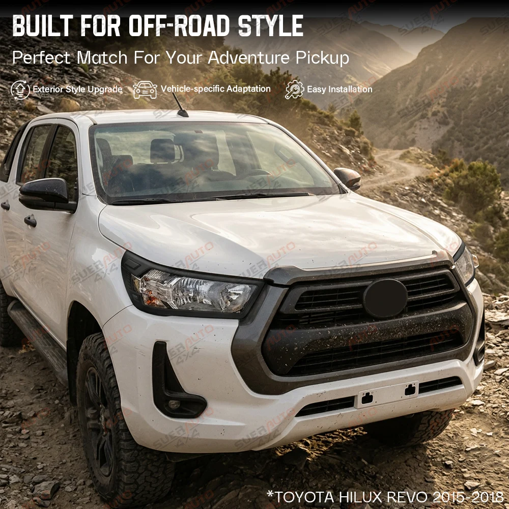 Matte Black Headlight Cover Trim for Toyota Hilux REVO Invincible Invincible X 2015-2018 Front Lamp Cover Car Accessories - view 2