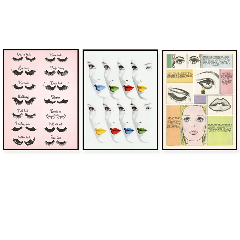 Mid-century modern lip gloss fashion beauty style makeup retro nail polish advertising posters Modern makeup tips posters • retr