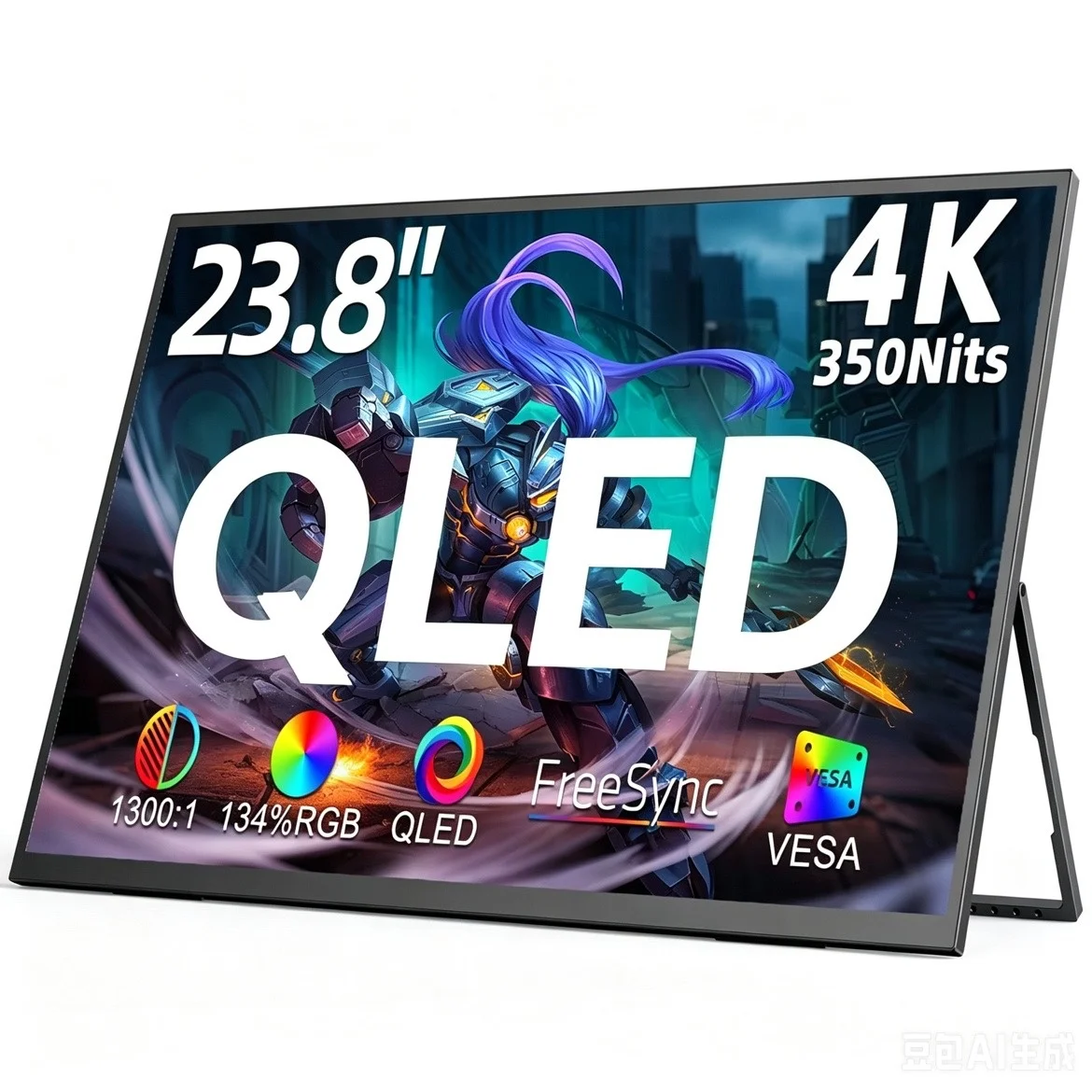 UPERFECT QLED 23.8" 4K Monitor portátil grande de juegos UHD 3840 * 2160 134%sRGB USB-C HDMI Trabajo Segunda pantalla W / 180 ° Soporte ajustable para computadora portátil Escritorio Macbook Teléfonos Tableta PS5 / 4