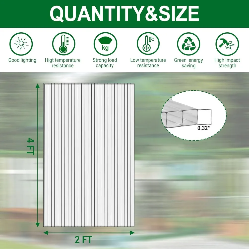 

12 шт. 4 x 2 дюйма поликарбонатные тепличные панели с двумя стенками, небьющаяся, устойчивая к ультрафиолетовому излучению крыша