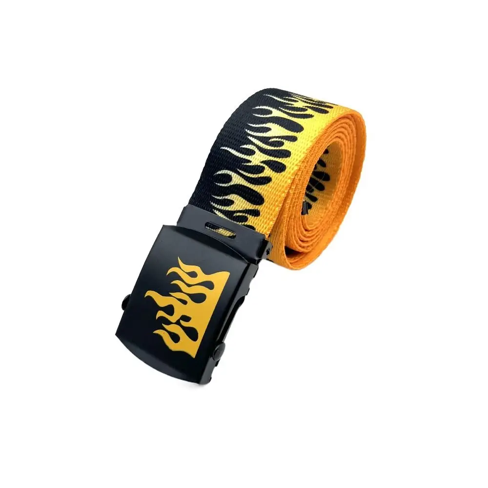 Simple Canvas Flame Belt Wide Side Automatic Buckle Canvas Belt Hip Hop Trouser Decor Men Waist Belt Outdoor