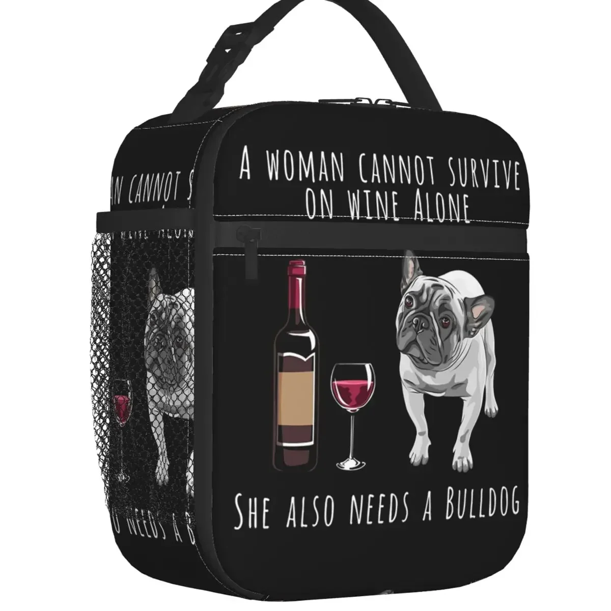 

Bulldog Wine Funny Dog Insulated Lunch Bag for Women Waterproof Pet Puppy Lover Cooler Thermal Bento Box Office Picnic Travel