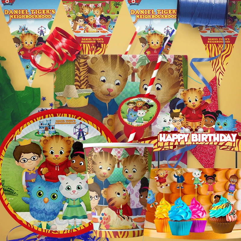 

Daniel Tiger's Neighborhood Decoration Angle Disposable Tableware Cup Plate Tablecloth Baby Shower Kids Girls Boy Party Supplies