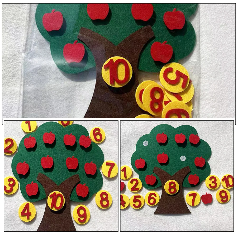 2 juegos de números de juguete Digital de árbol de manzanas, pegatina de pared educativa no tejida para niños