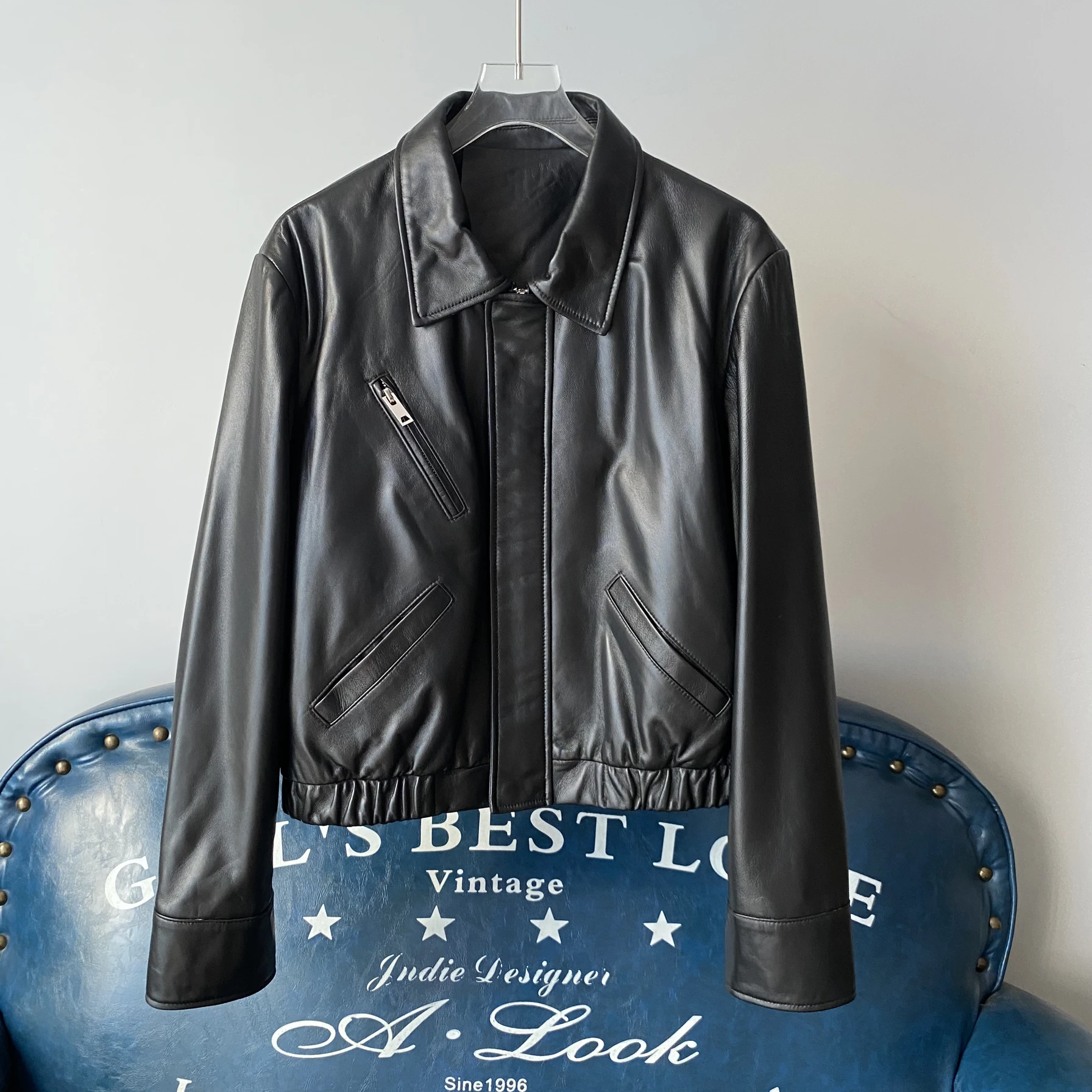 Ele ort Jaet de cuero para mujer, abrigo de piel sintética con cintura elástica y cuello vuelto, Otoño Invierno, recién llegado