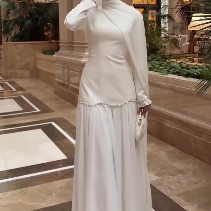Long Sleeve Pleated Dress High Waist Elegant with a Line Pullover Slim Fit a Line Skirt Elegant Style Long Dress for Women